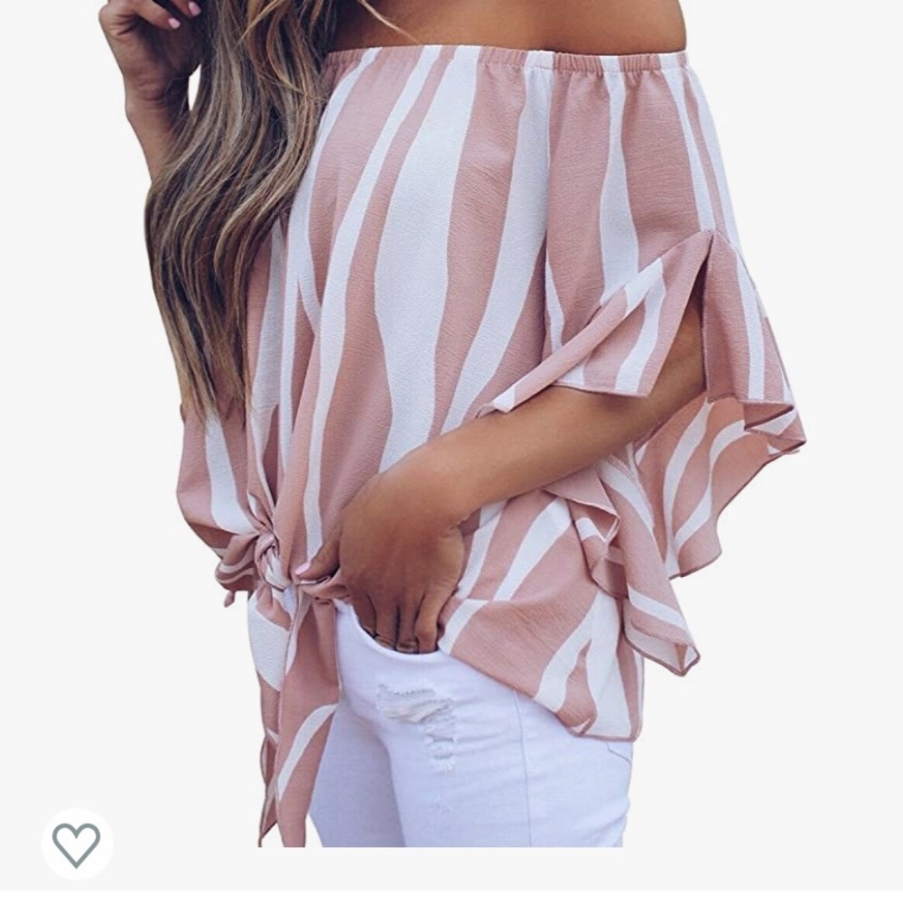 Off the shoulder flare sleeve tie knot top